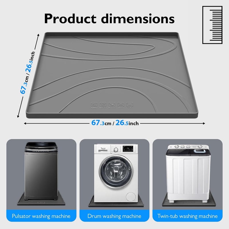 KVRG Washing Machine Drain Pan Silicone mat,Large 26.5" X 26.5" Non-Slip Waterproof Washer Drip Tray, Raised Edge Drip Mat for Under Dryer or Washer, Anti-Vibration,Floor Leak Protector for Laundry Room - Image 2